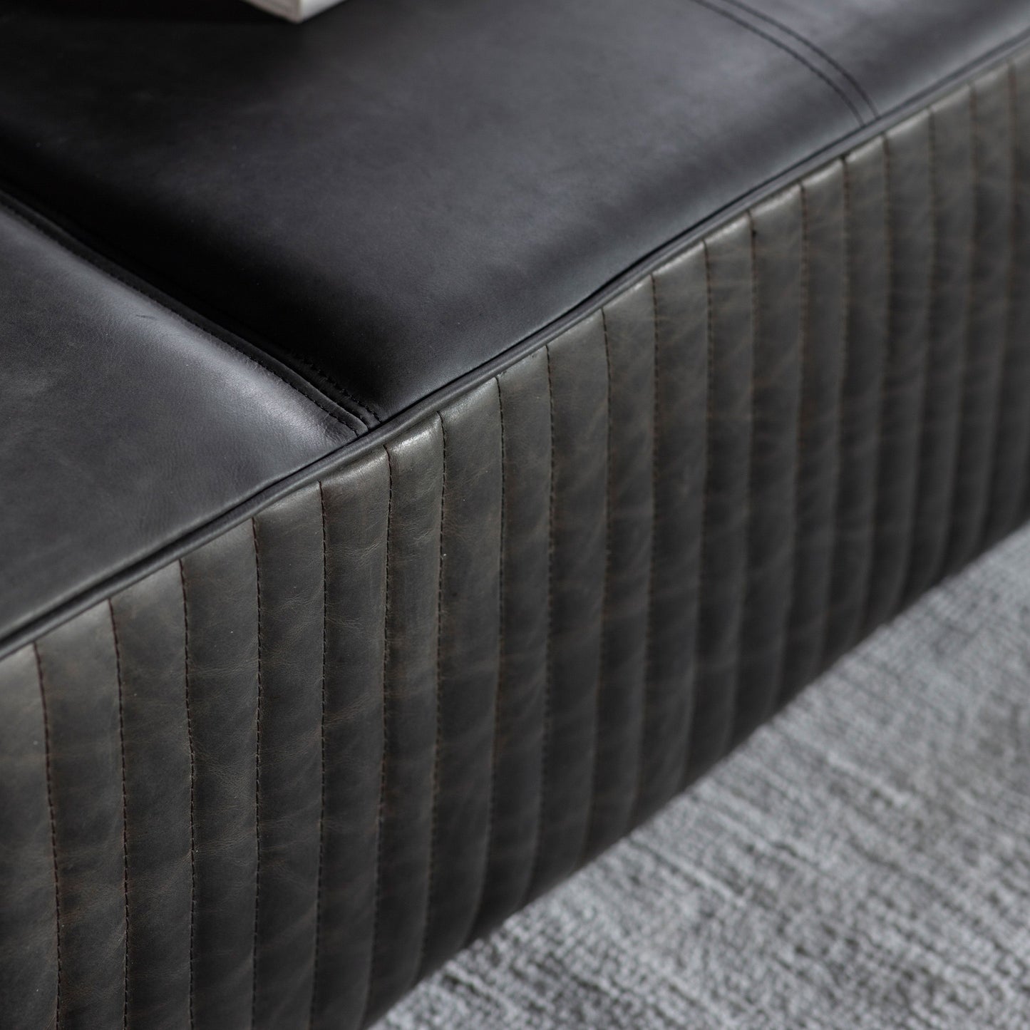 Eden Slab Black Leather Footstool