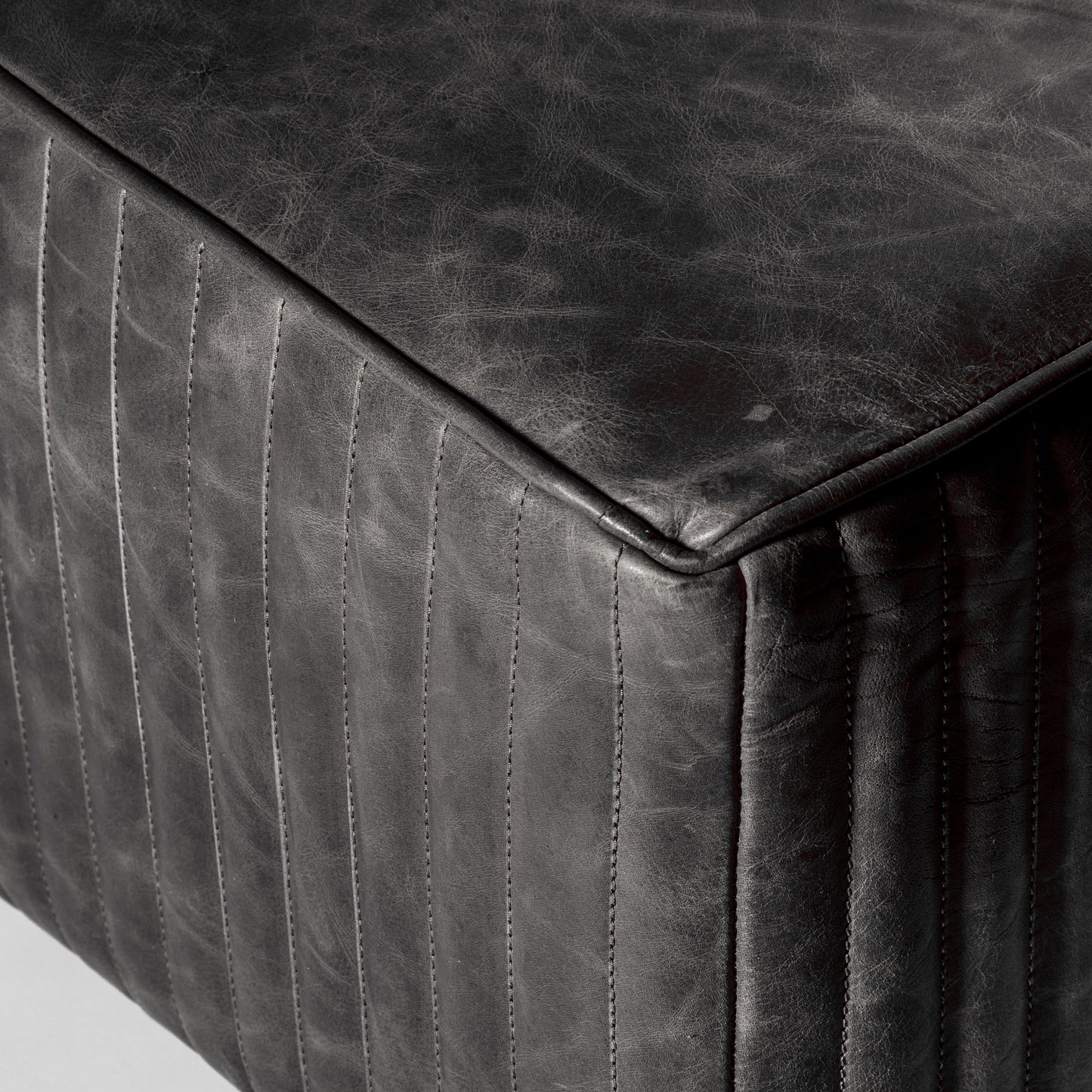 Eden Slab Black Leather Footstool