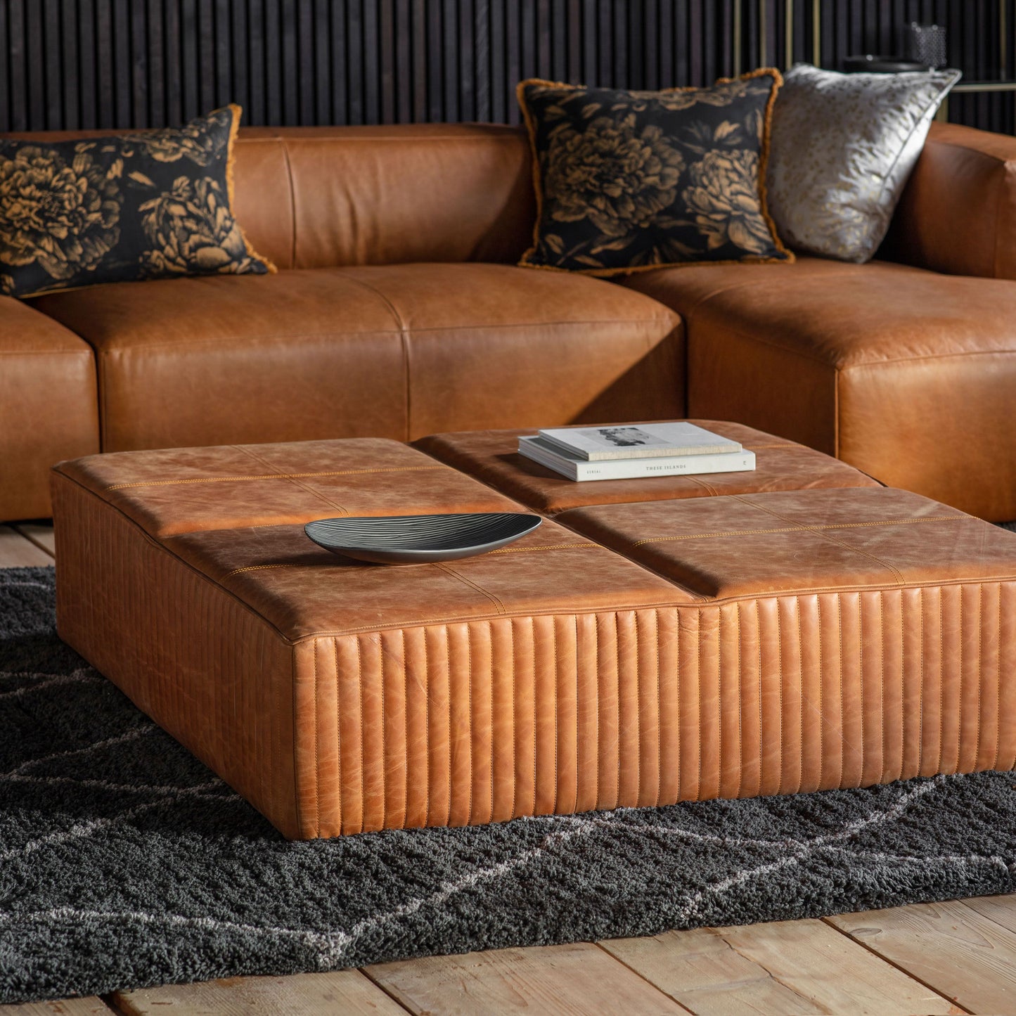 Eden Slab Brown Leather Footstool