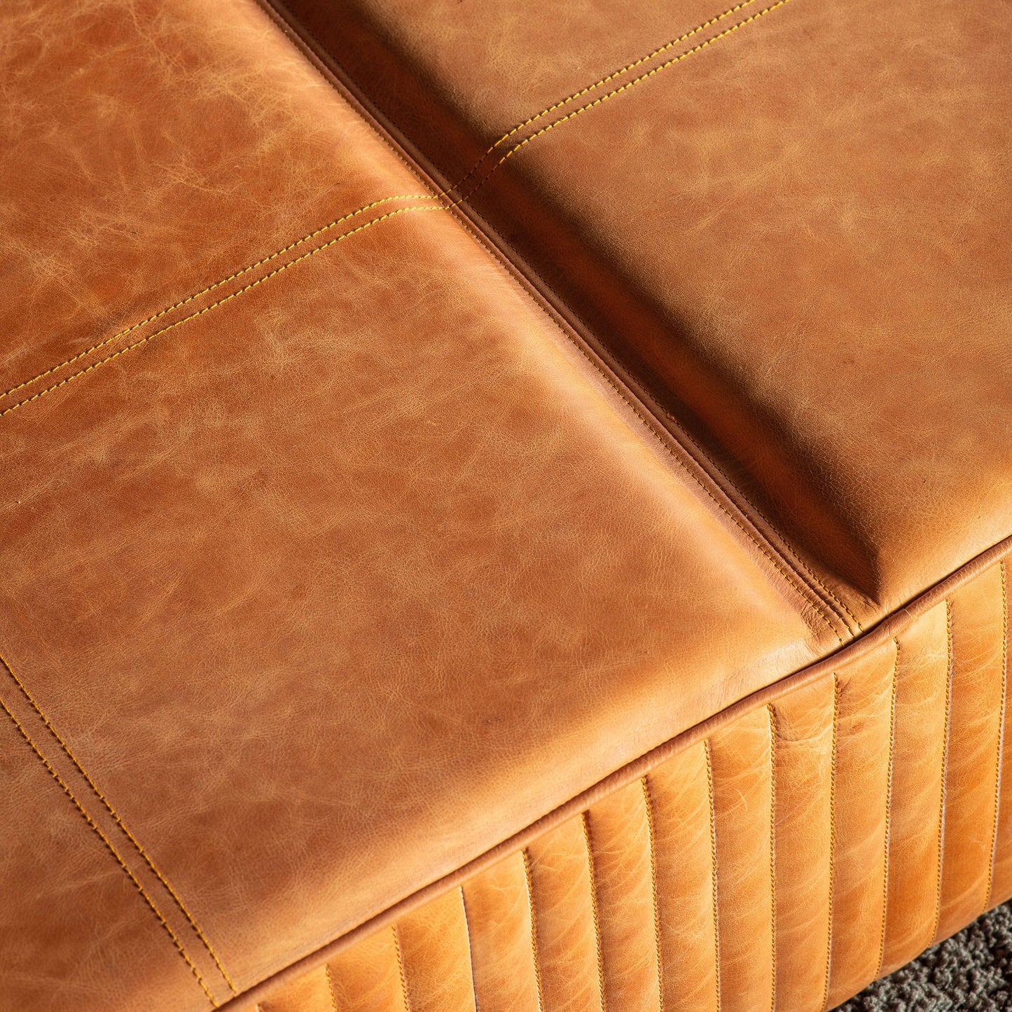 Eden Slab Brown Leather Footstool