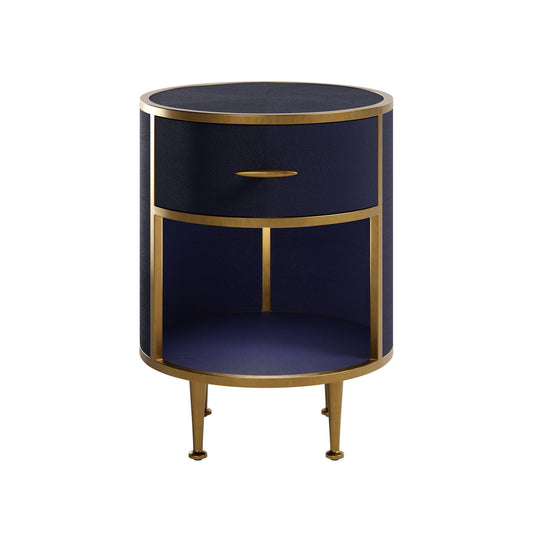 Willersley Navy Blue Gold Trim Round Bedside Table