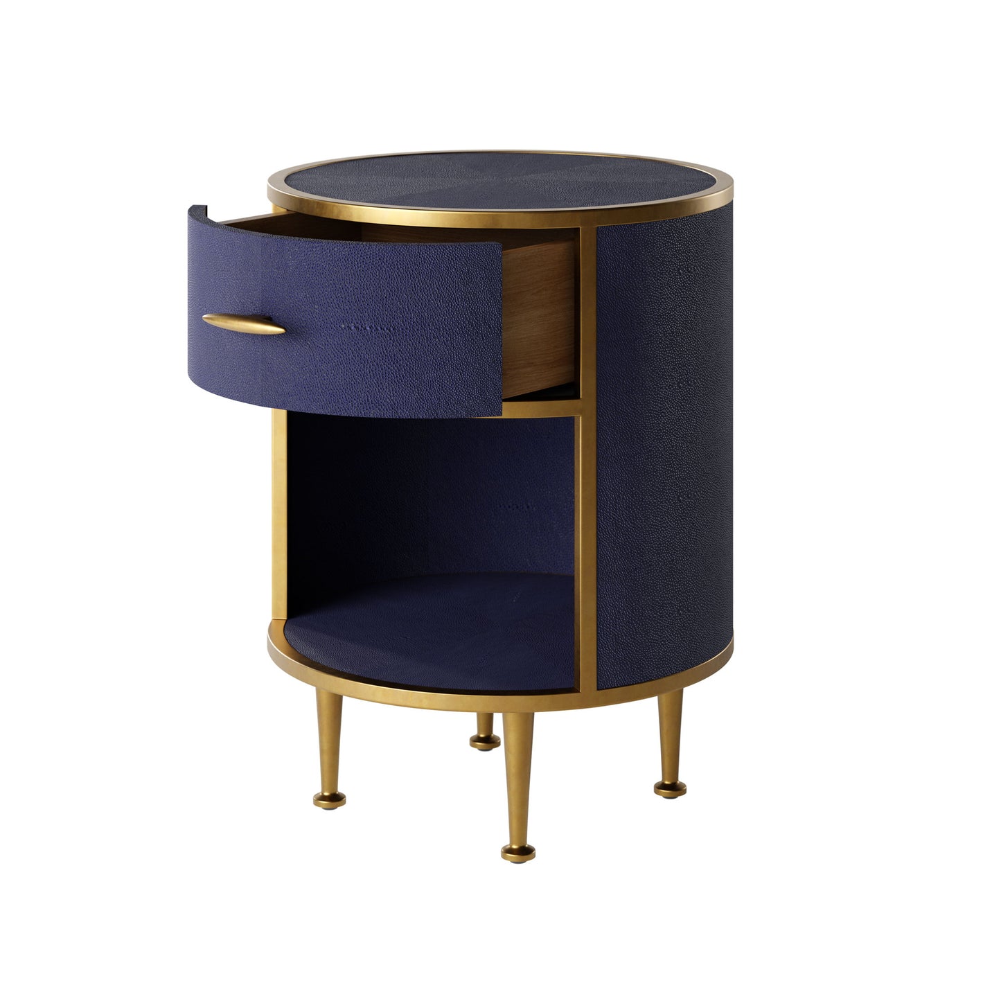 Willersley Navy Blue Gold Trim Round Bedside Table