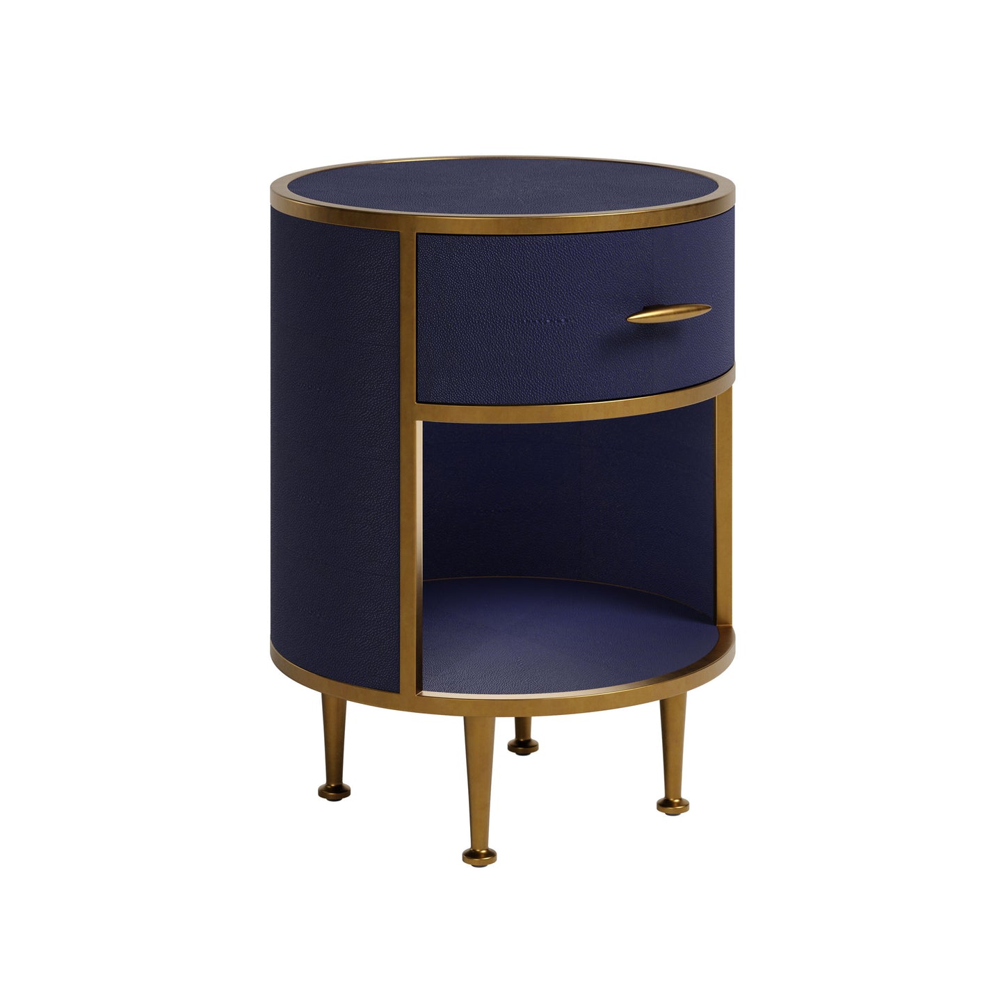 Willersley Navy Blue Gold Trim Round Bedside Table