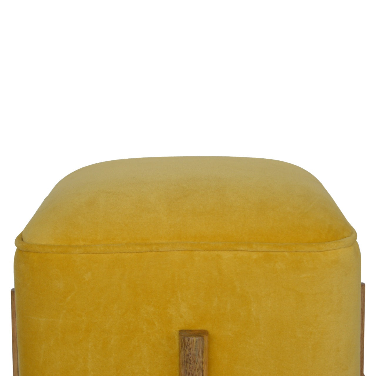 Mustard Velvet Footstool with Solid Wood Legs