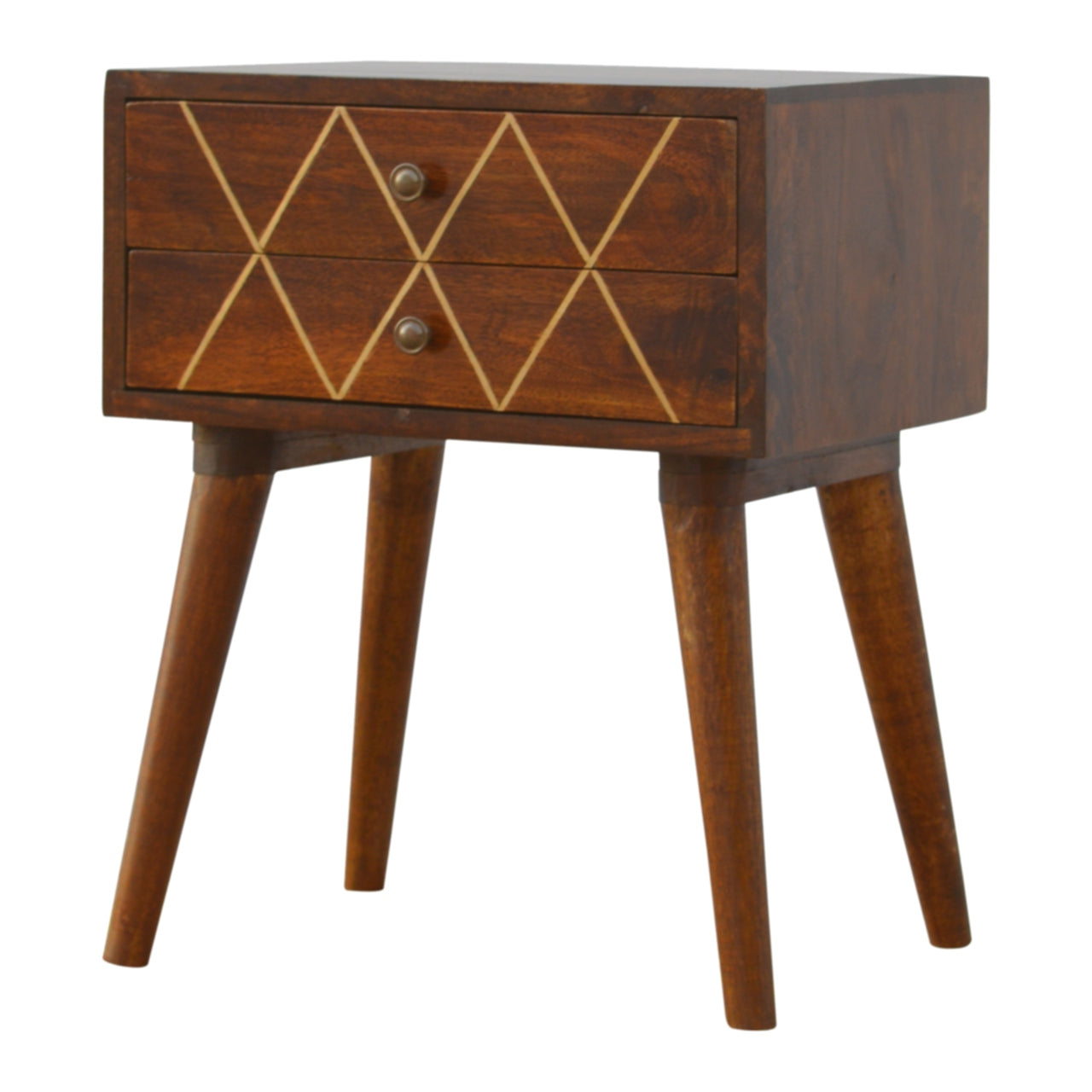 Geometric Brass Inlay 2 Drawer Bedside Table