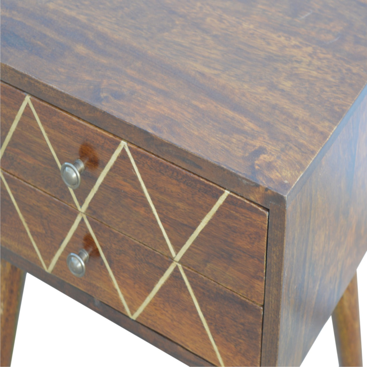 Geometric Brass Inlay 2 Drawer Bedside Table