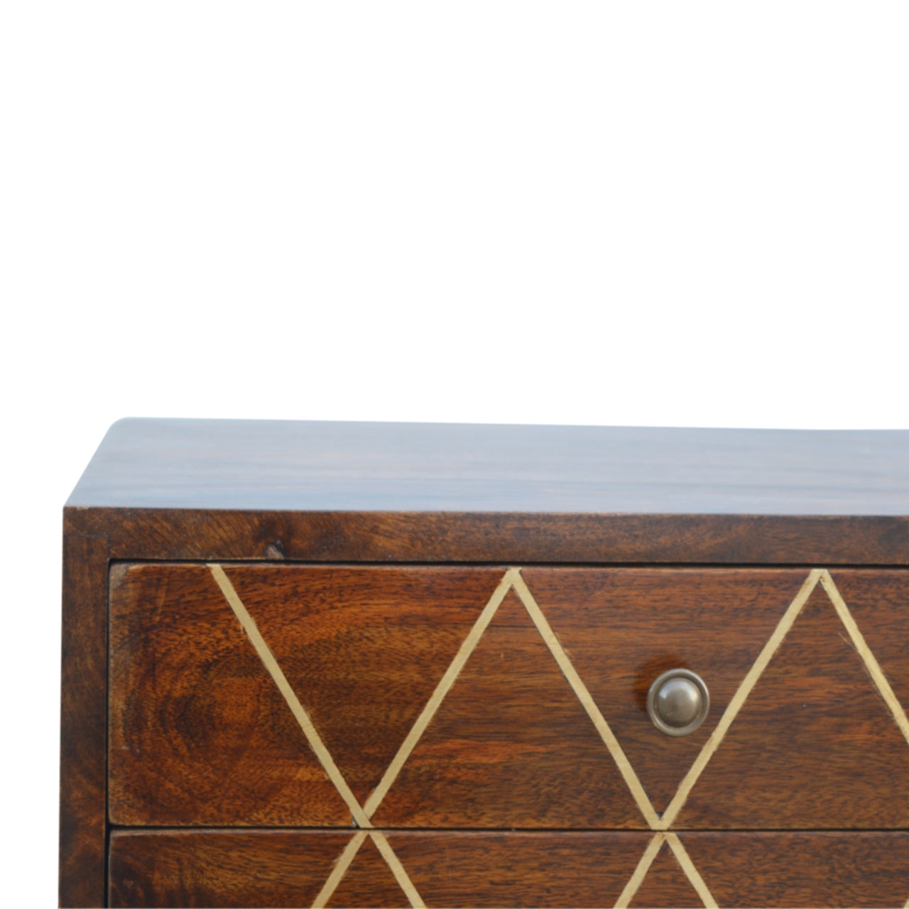 Geometric Brass Inlay 2 Drawer Bedside Table