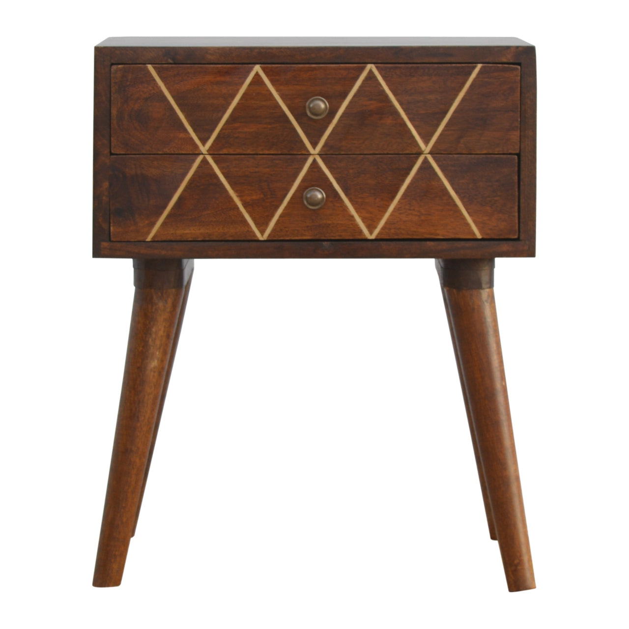 Geometric Brass Inlay 2 Drawer Bedside Table