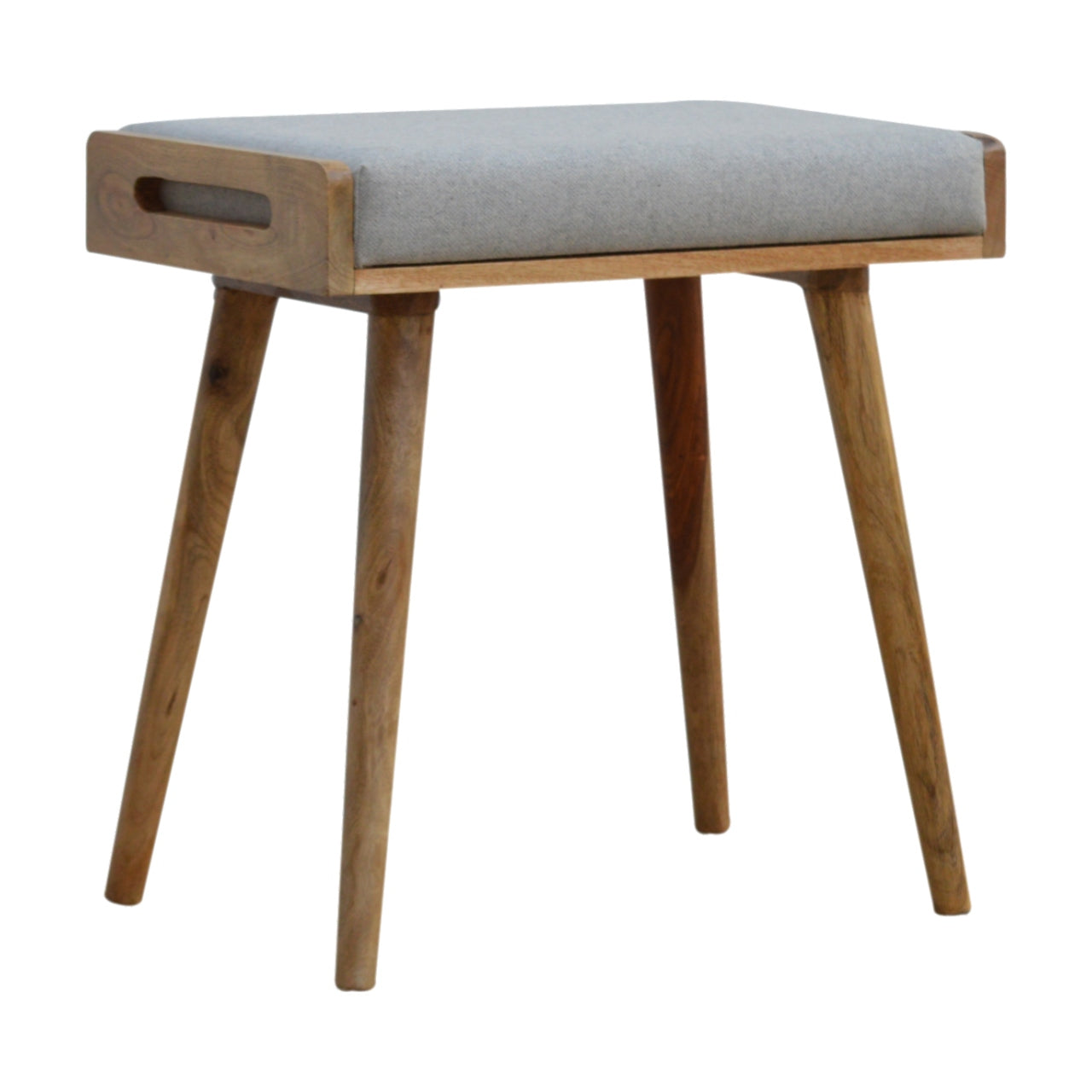 Grey Tweed Solid Wood Footstool