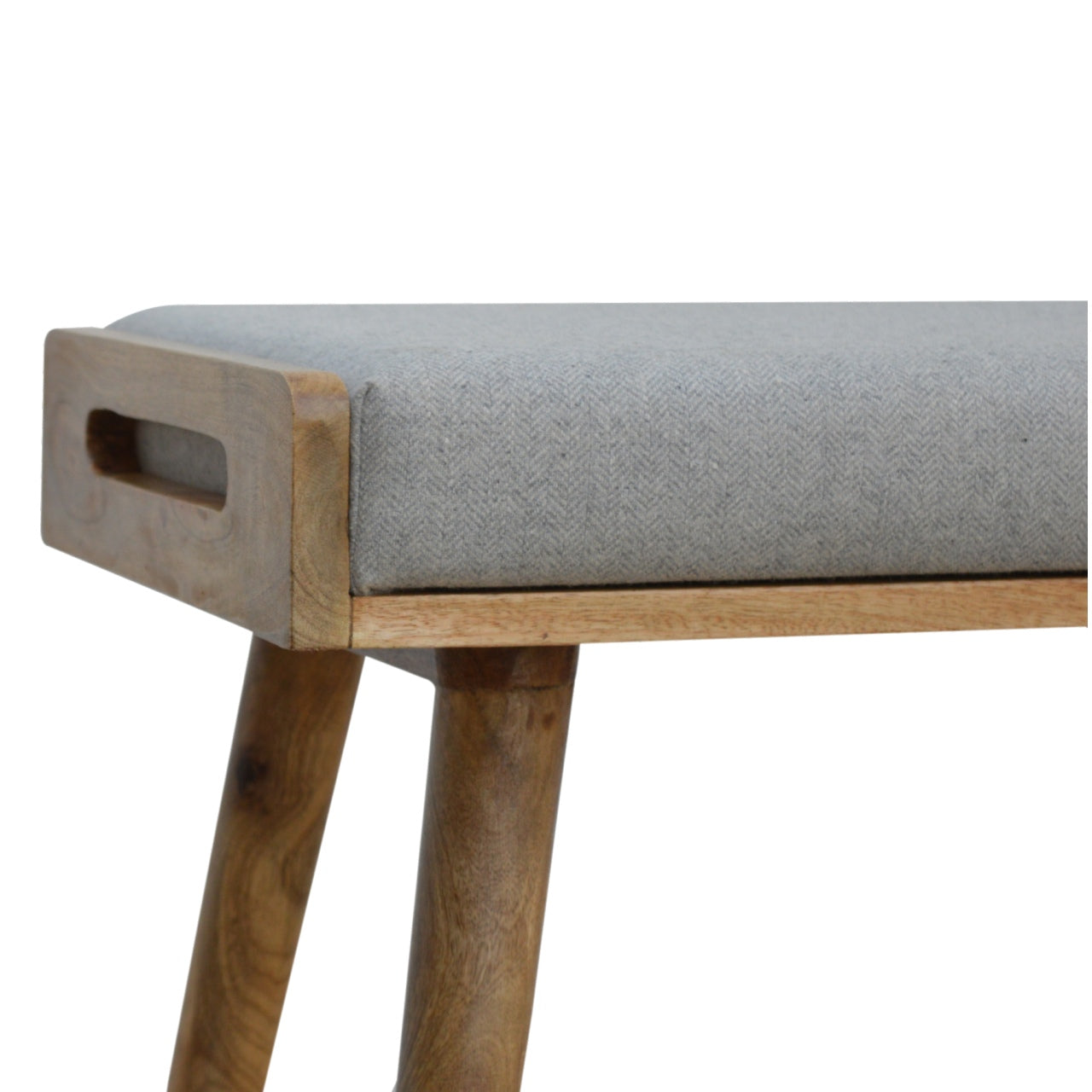 Grey Tweed Solid Wood Footstool