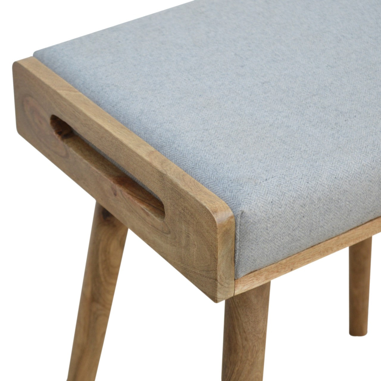 Grey Tweed Solid Wood Footstool