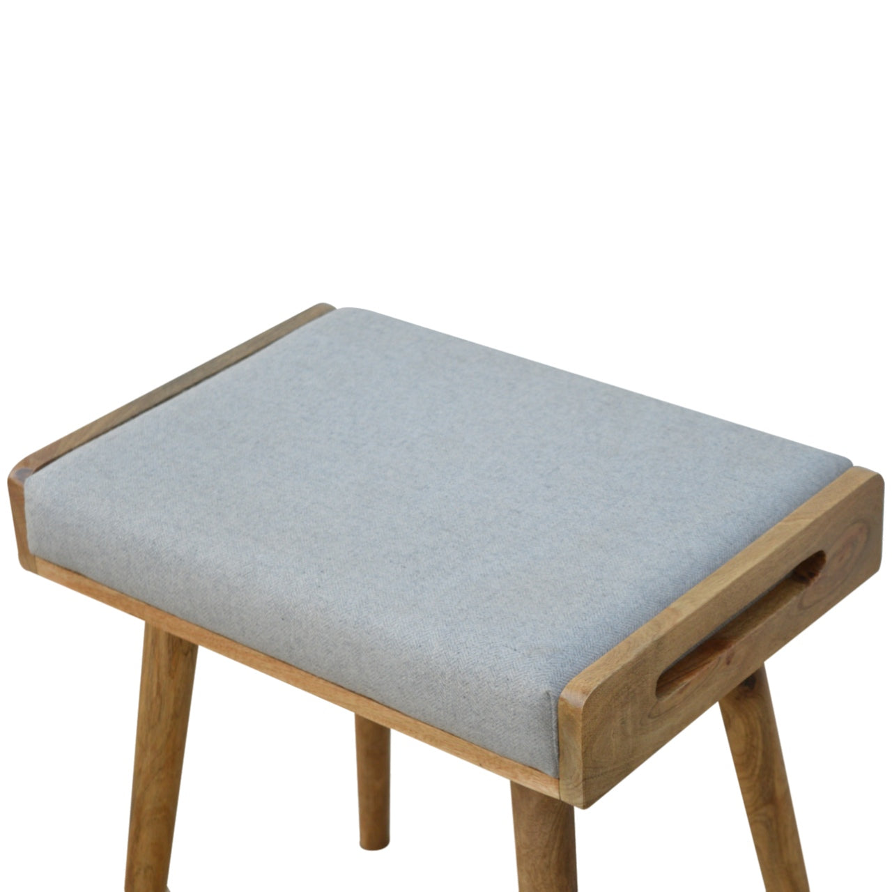 Grey Tweed Solid Wood Footstool