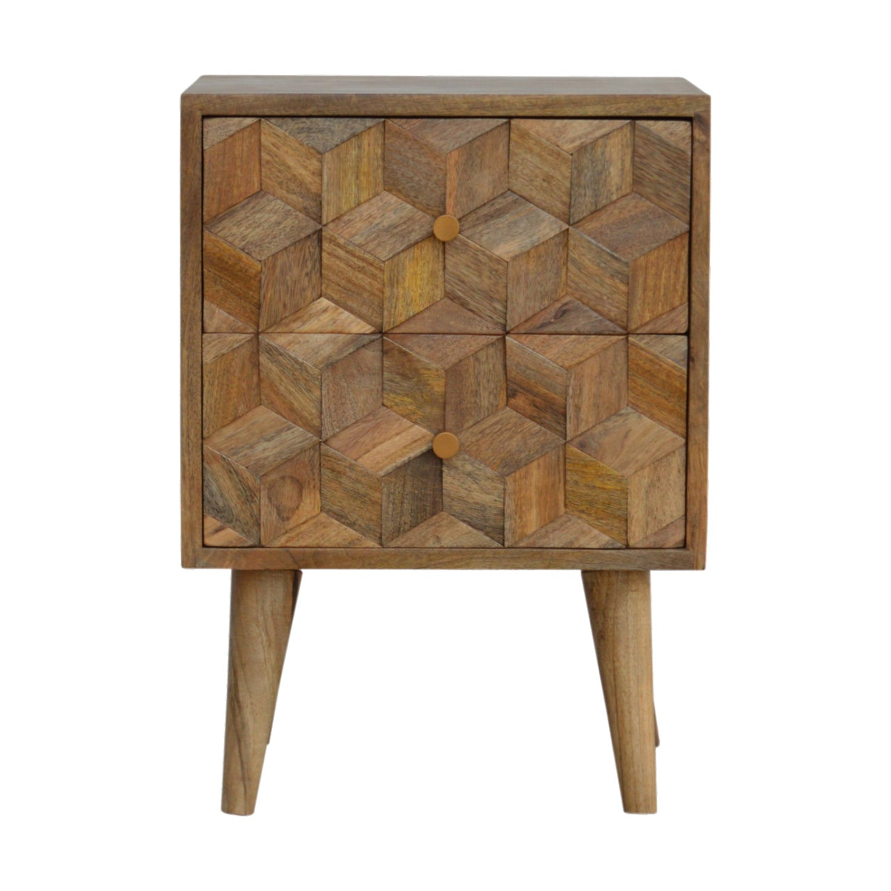 Cube Carved Bedside Table with 2 Drawers