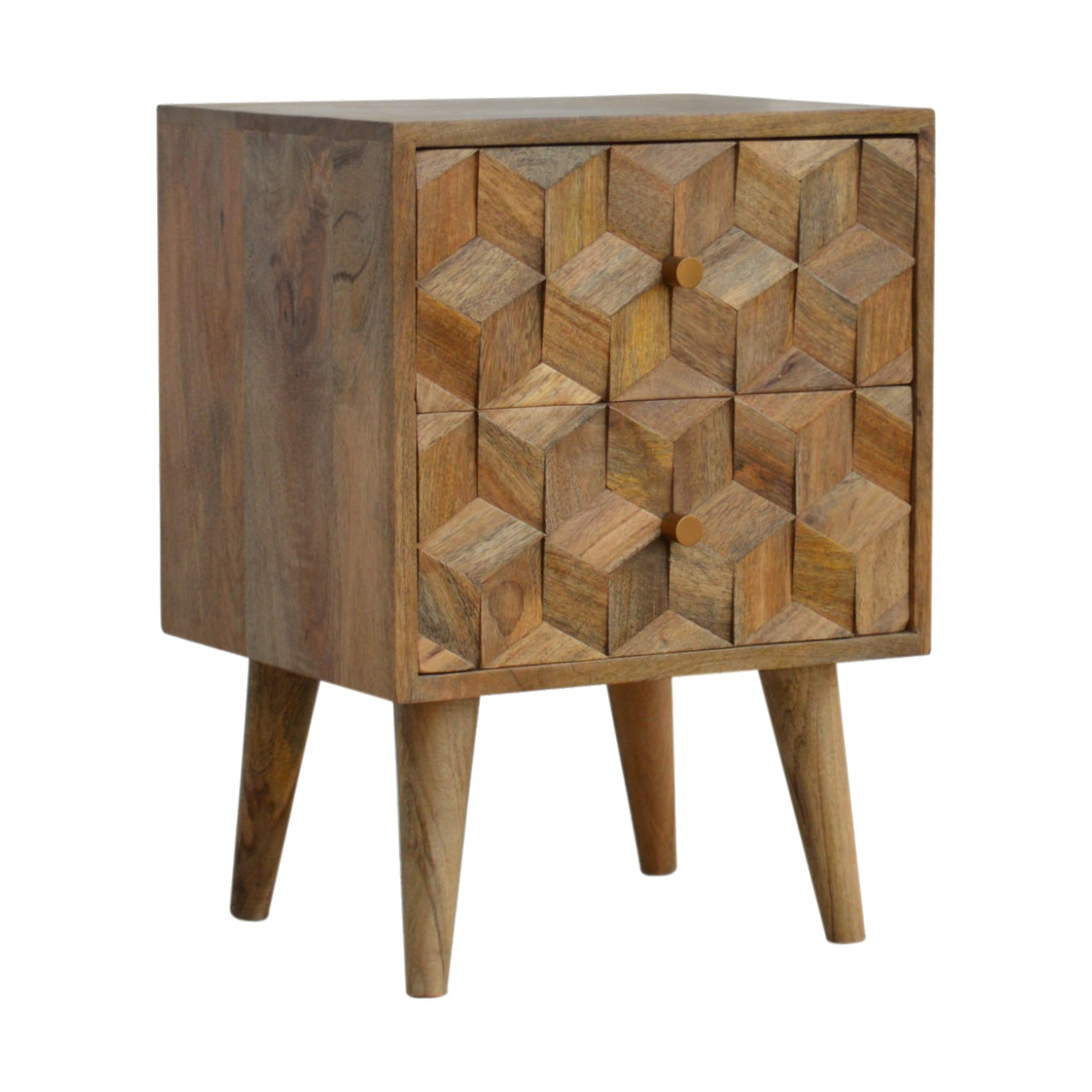 Cube Carved Bedside Table with 2 Drawers