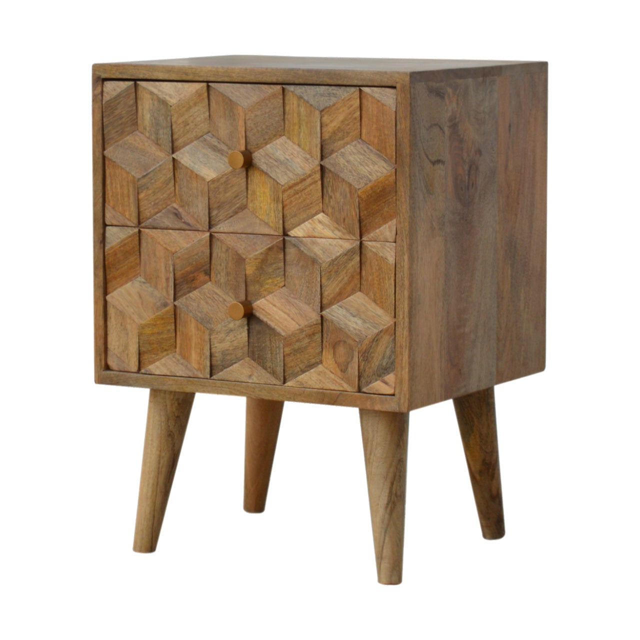 Cube Carved Bedside Table with 2 Drawers