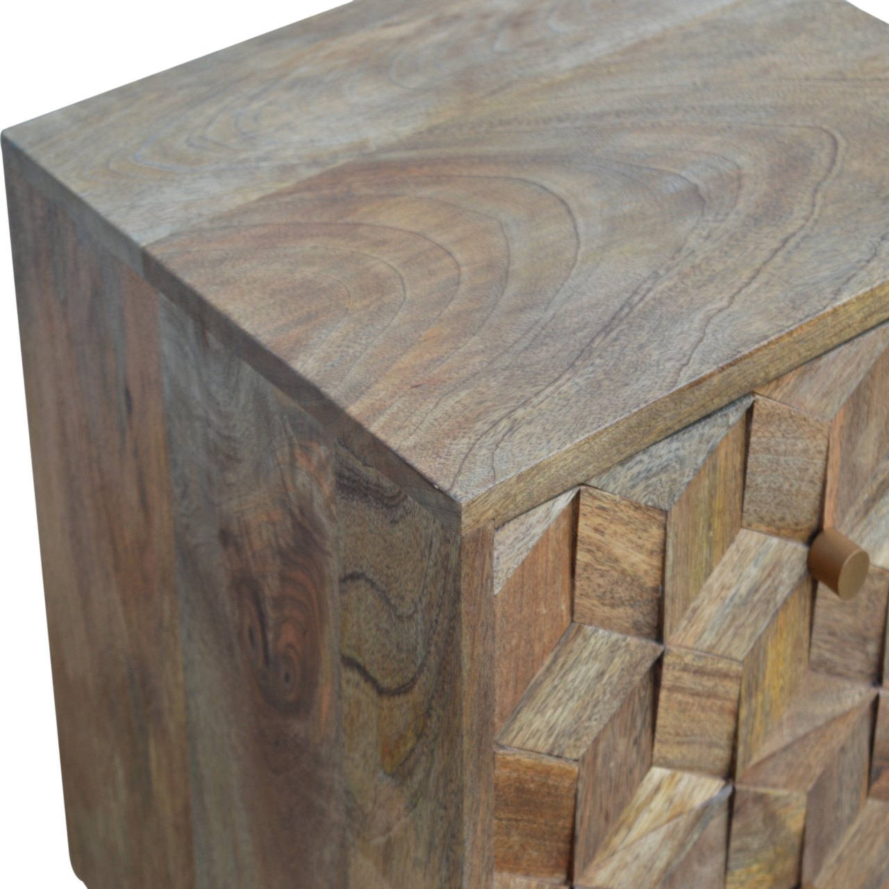 Cube Carved Bedside Table with 2 Drawers