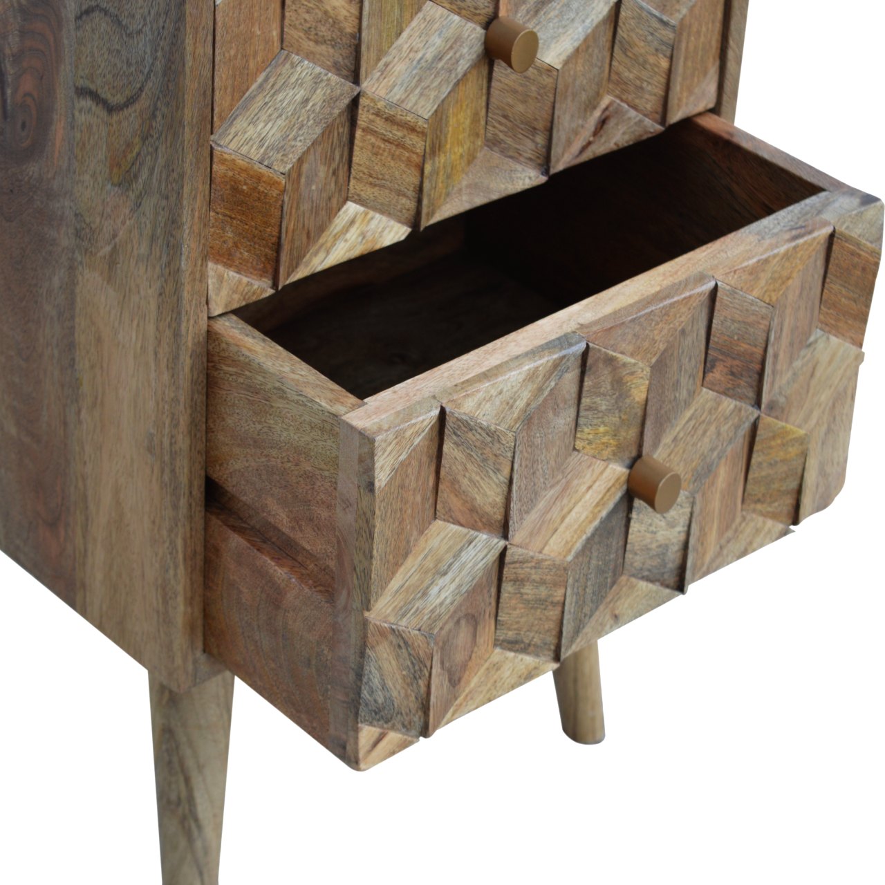 Cube Carved Bedside Table with 2 Drawers