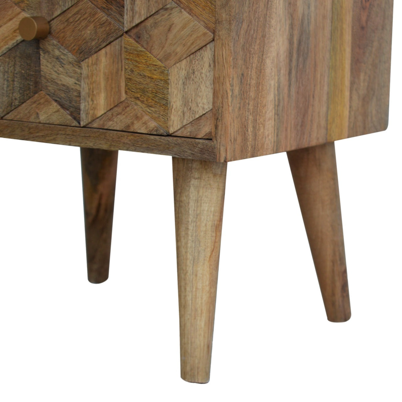 Cube Carved Bedside Table with 2 Drawers