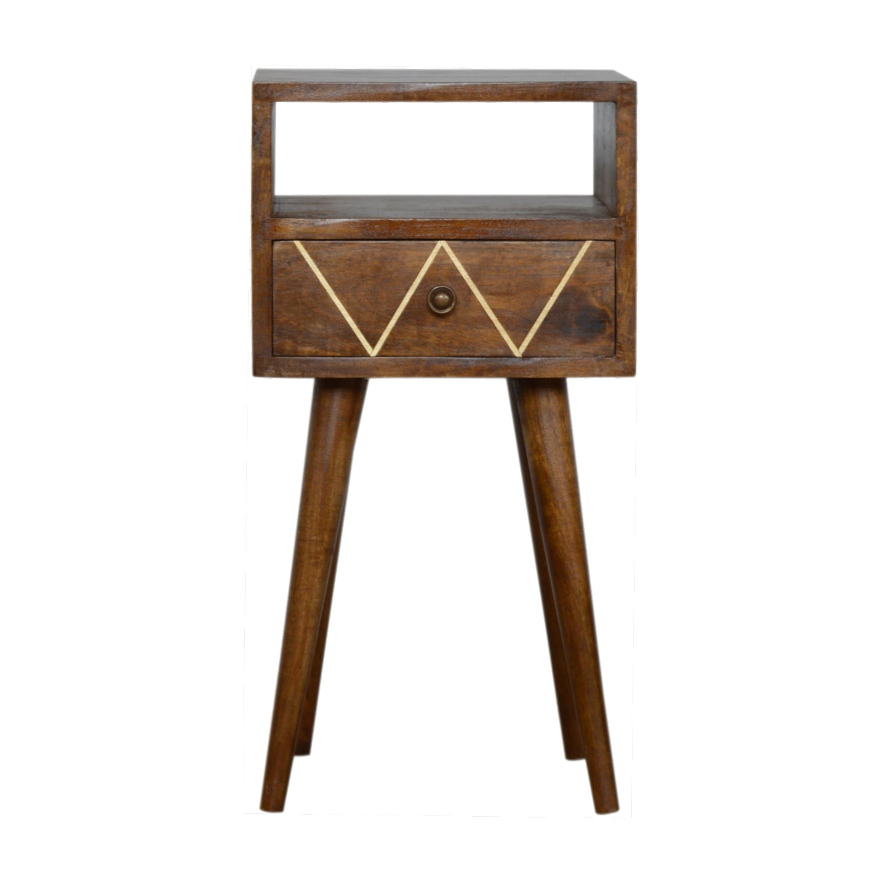 Petite Geometric Brass Inlay Bedside Table