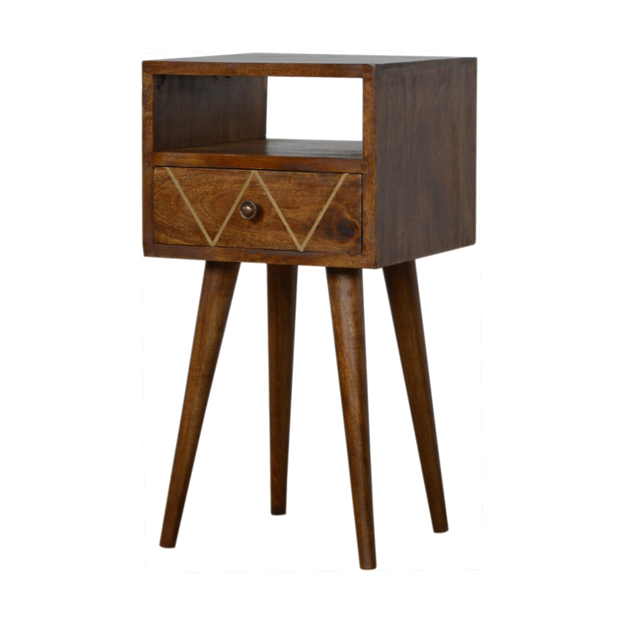 Petite Geometric Brass Inlay Bedside Table