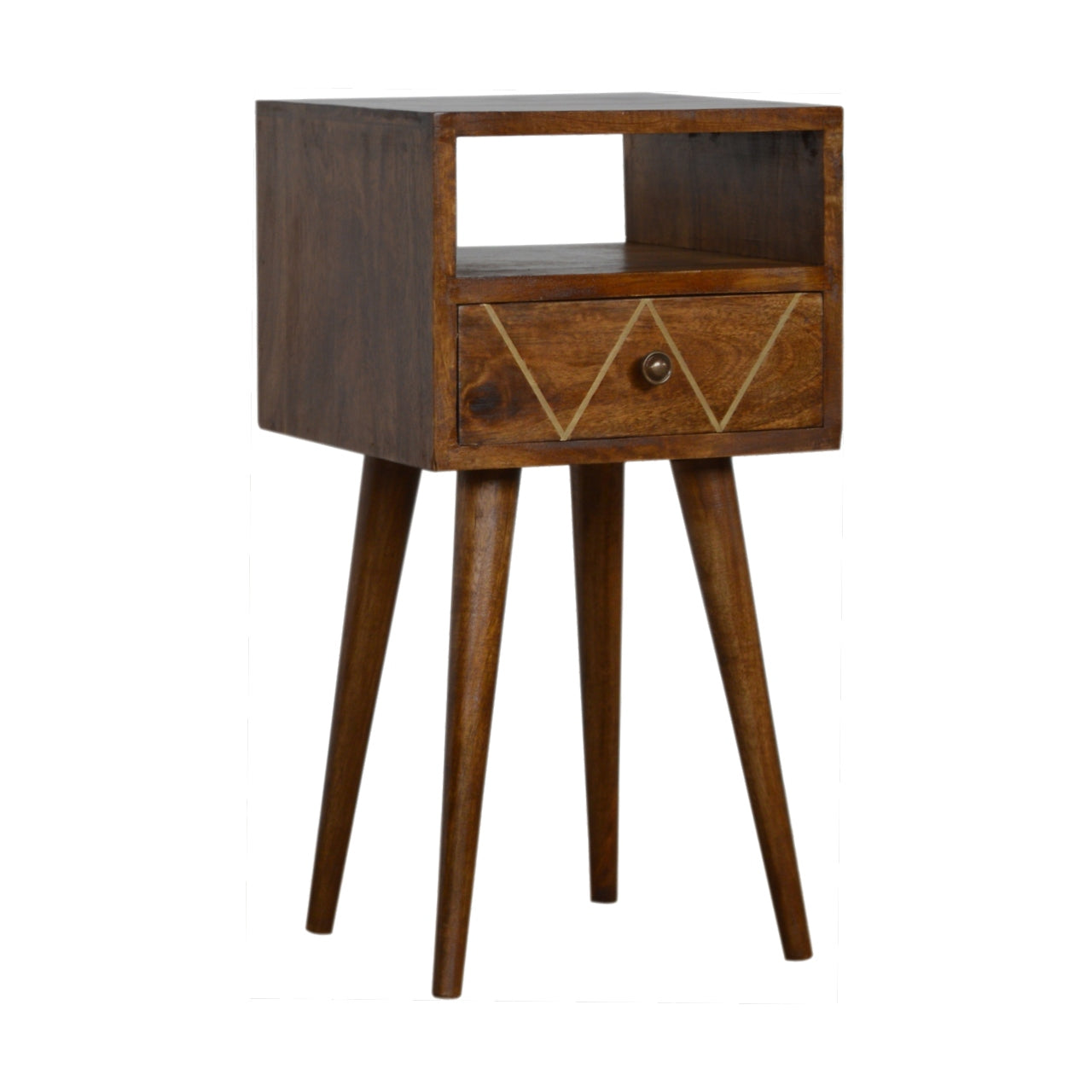 Petite Geometric Brass Inlay Bedside Table