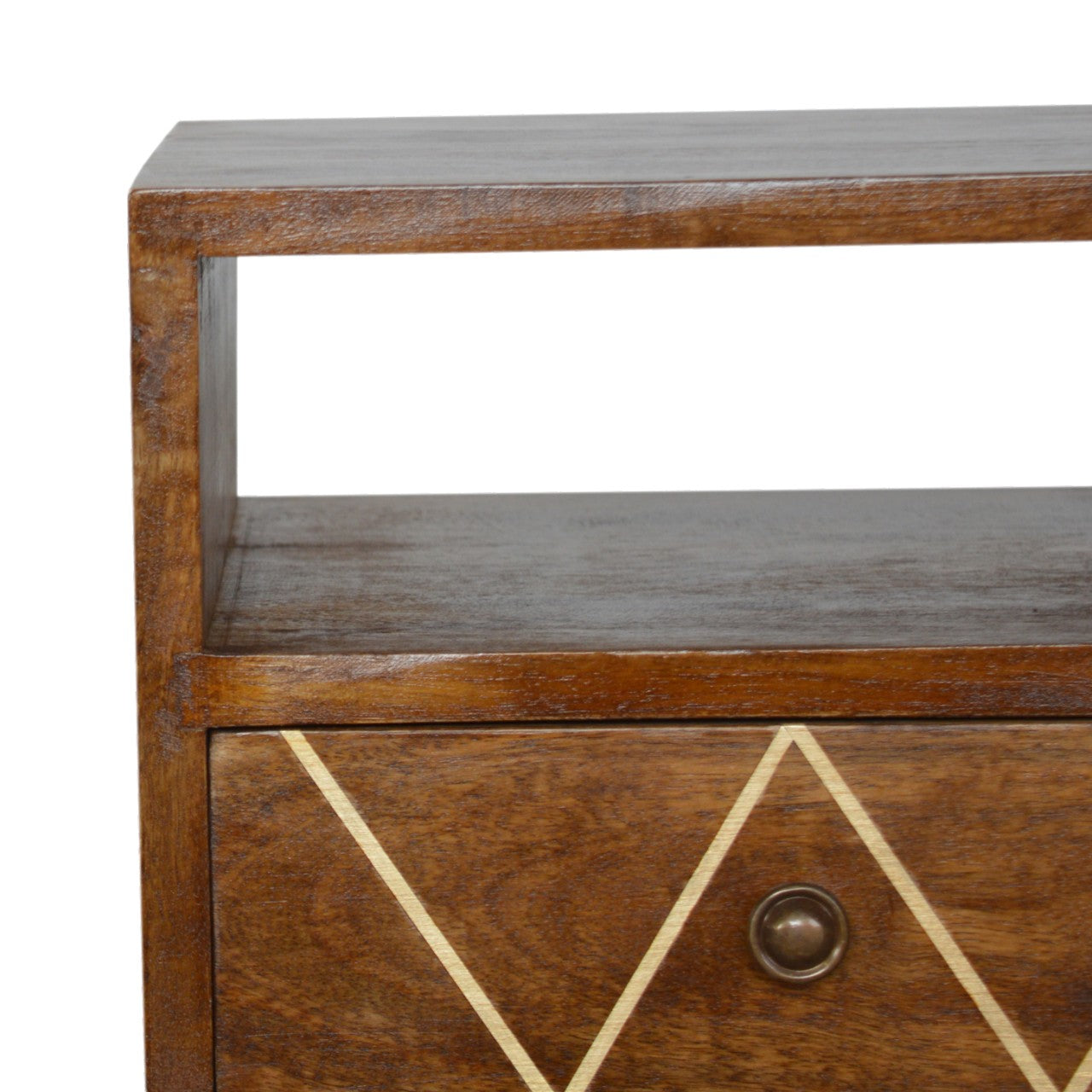 Petite Geometric Brass Inlay Bedside Table