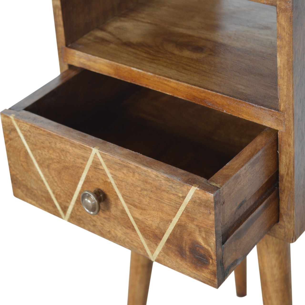 Petite Geometric Brass Inlay Bedside Table