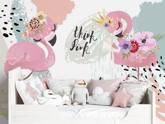 Elegant Pink Queen Flamingos Mural Wallpaper