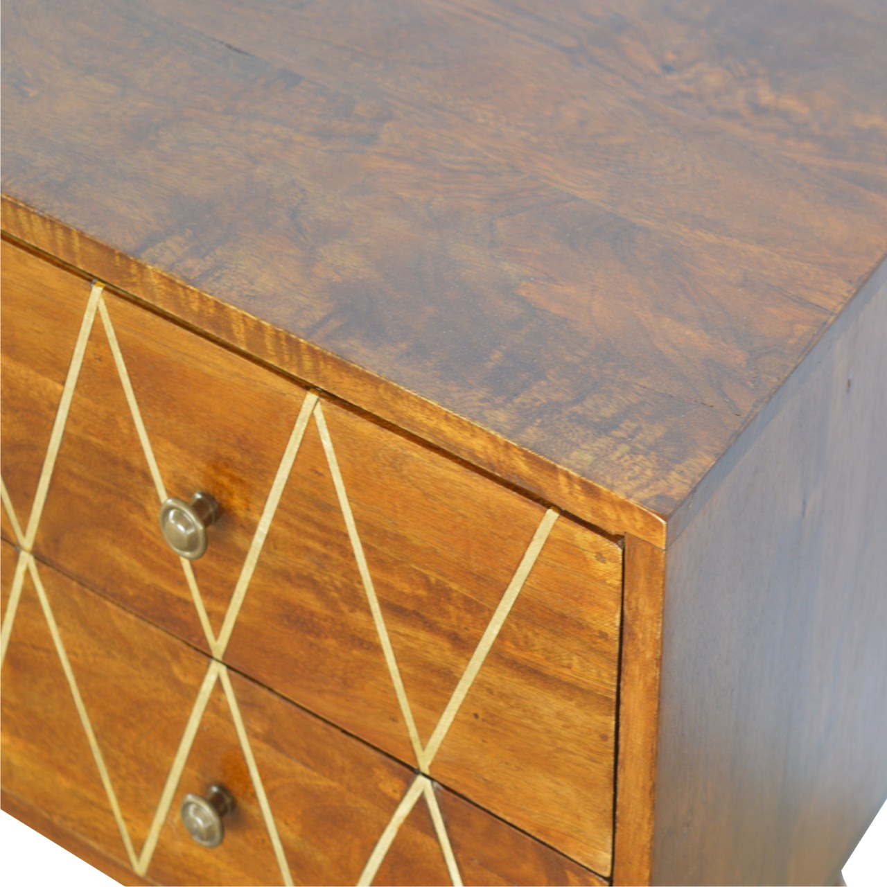 Geometric Brass Inlay 4 Drawer Console Table