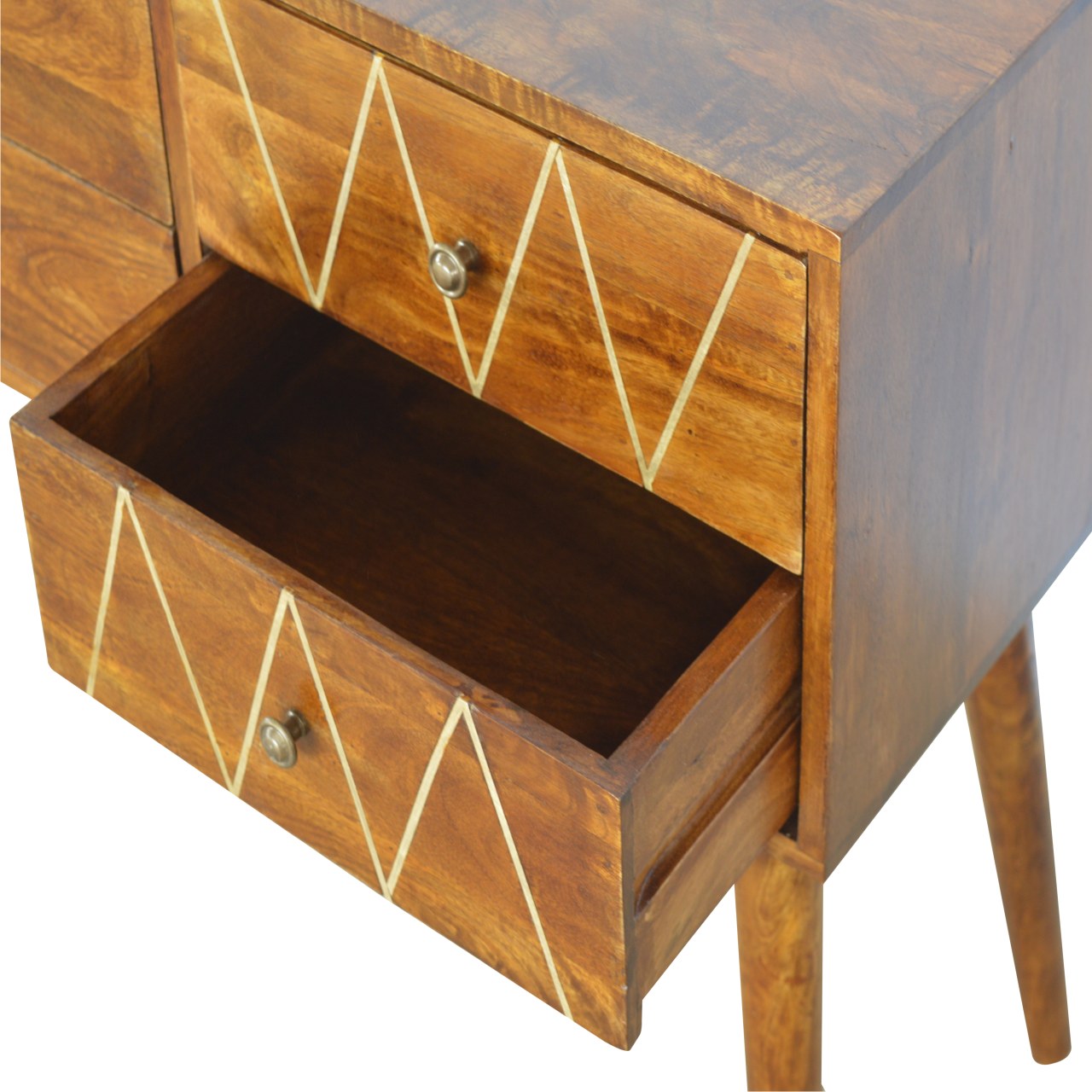 Geometric Brass Inlay 4 Drawer Console Table