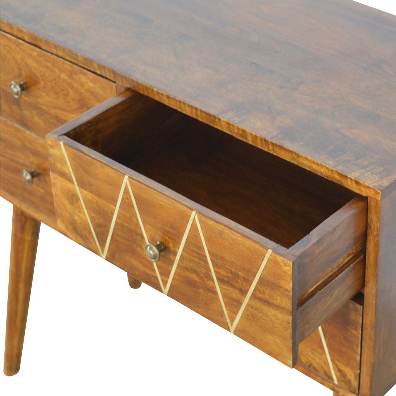 Geometric Brass Inlay 4 Drawer Console Table